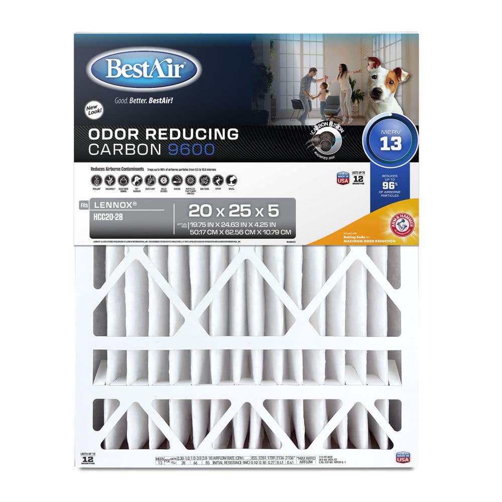 BestAir 20 x 25 x 4 Lennox FPR 10 Carbon Air Cleaner Filter LN2025
