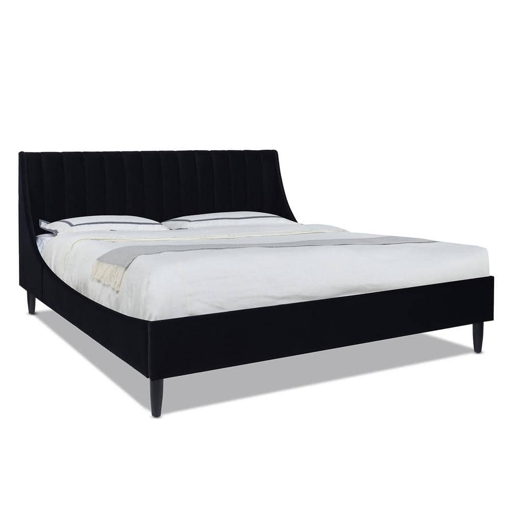 Aspen Anthracite Black Velvet King Platform Bed Frame with Tufted Headboard
