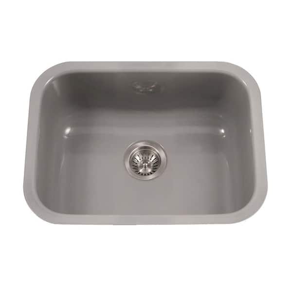 HOUZER Porcela Series Undermount Porcelain Enamel Steel 23 in. Single Bowl Kitchen Sink in Slate