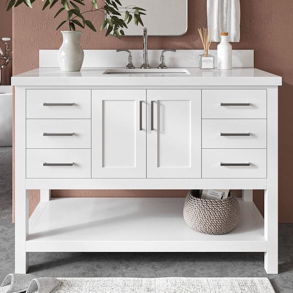 ARIEL Magnolia 48 in. W x 22 in. D x 36 in. H Bath Vanity in White with Pure Quartz Vanity Top in White with White Basin