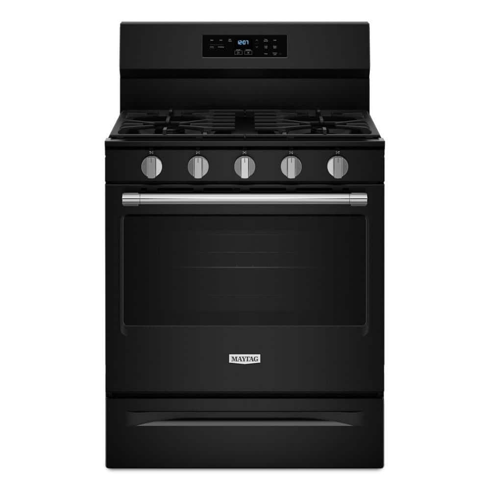 Maytag 30 in. 5 Burners Freestanding Gas Range in Black with No Preheat Air Fry