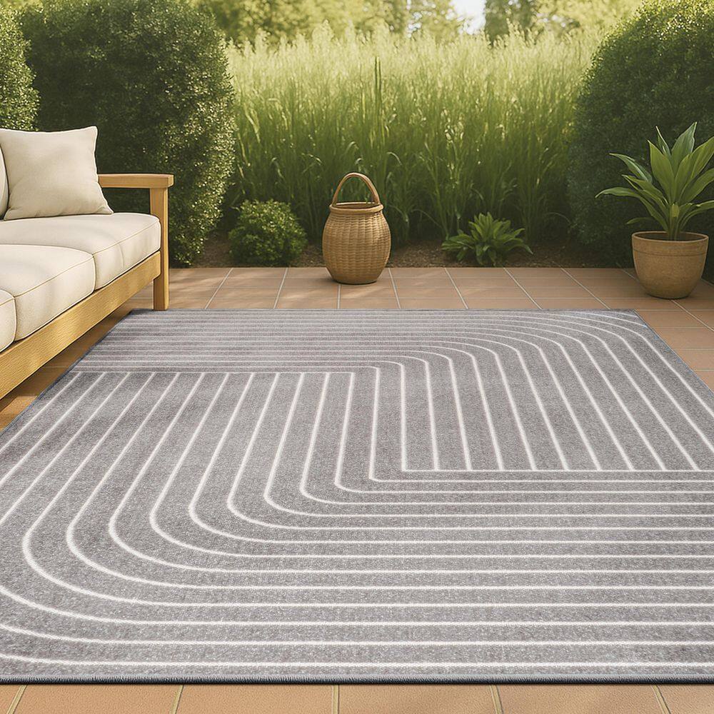 Odense High-Low Minimalist Angle Geometric Gray/Ivory 4 ft. x 6 ft. Indoor/Outdoor Area Rug price history on PriceWatchPro