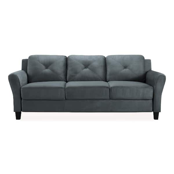 Lifestyle Solutions Harvard 31.5 in. Dark Grey Microfiber 4-Seater Tuxedo Sofa with Round Arms