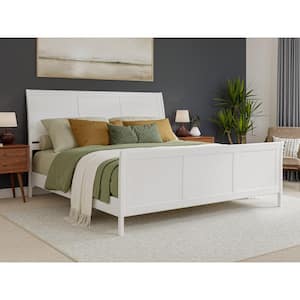 Valencia White Solid Wood Frame King Low Profile Sleigh Platform Bed with Matching Footboard