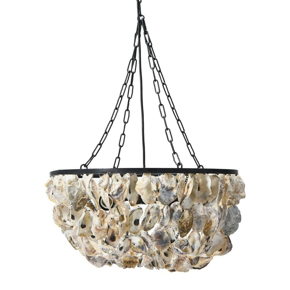 UPC 807472896946 product image for Waterside Black/Natural 2-Light Oyster Shell Chandelier | upcitemdb.com