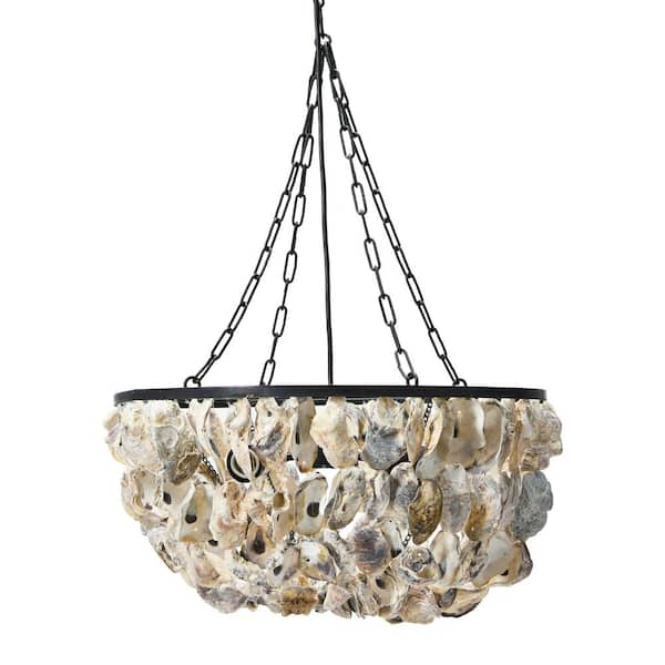 Storied Home Waterside Black/Natural 2-Light Oyster Shell Chandelier