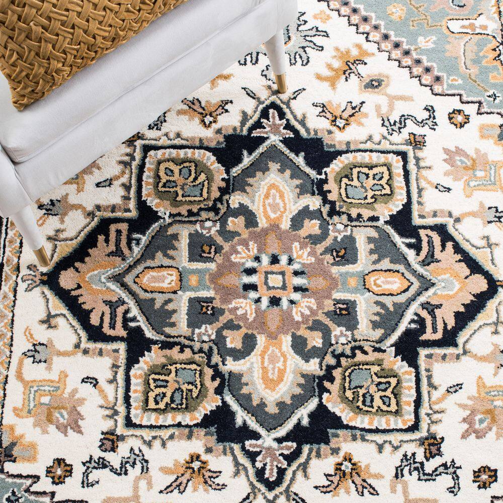 Elegant Heritage Hand-Tufted Wool Square Rug in Gray - 6'x6'