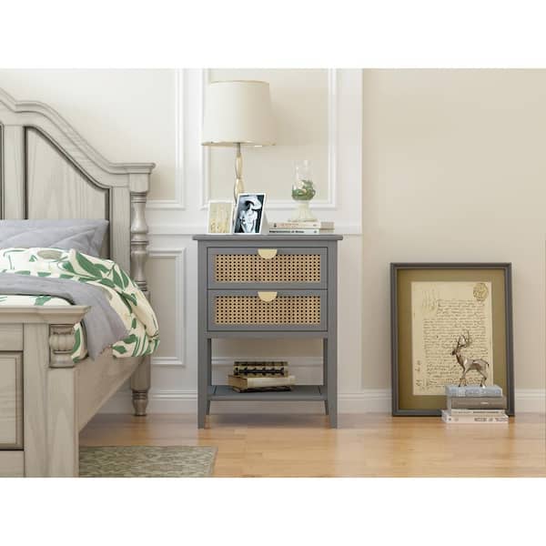 Gray 2 Drawer Nightstand 22.05 in. W for Bedroom, Living room