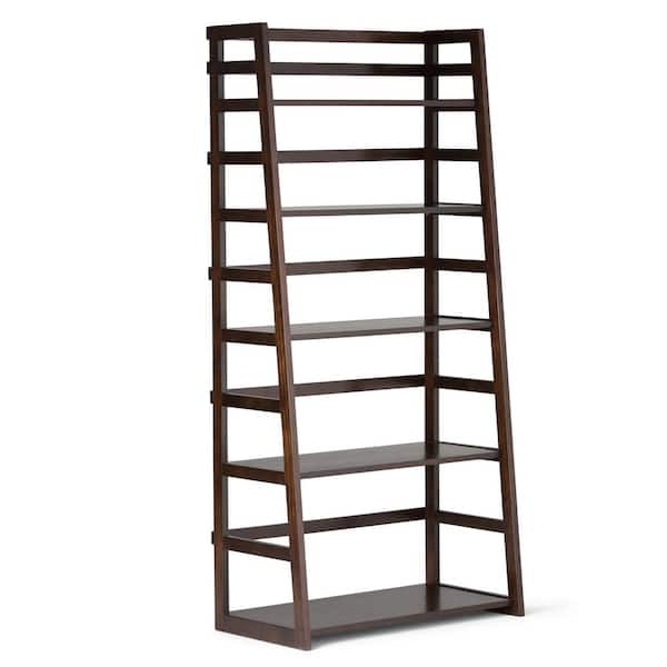 Acadian 63 in. Tall Brunette Brown Solid Wood 5-Shelf Transitional Ladder Bookcase with Open Shelving (Set of 2)