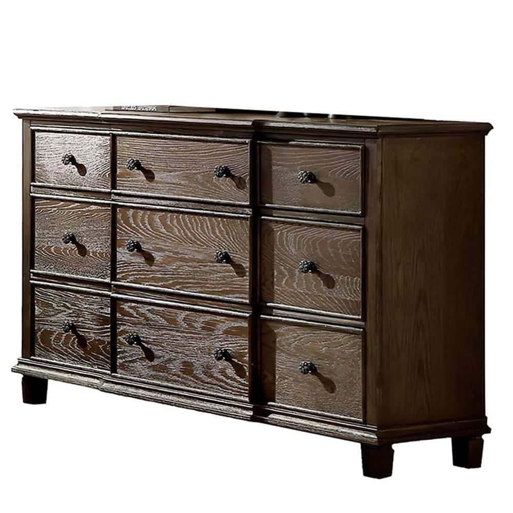 Acme Furniture Baudouin 9-Drawer Weathered Oak Dresser 38 in