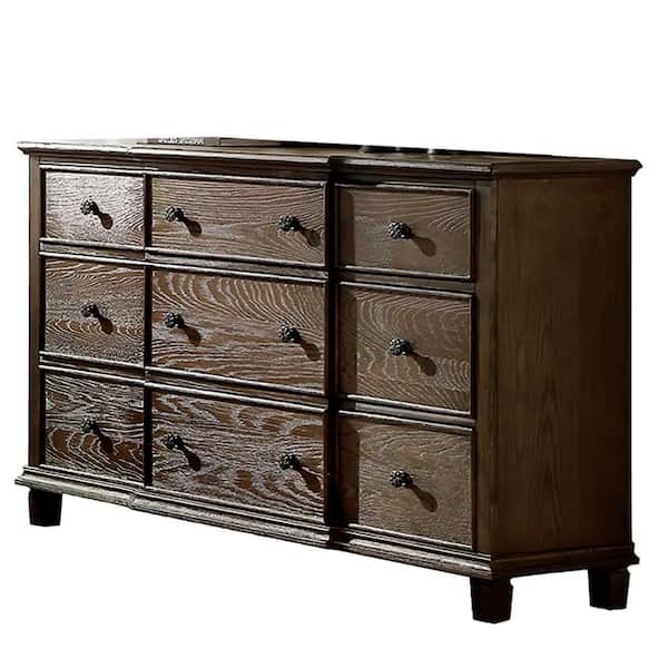 Acme Furniture Baudouin 9-Drawer Weathered Oak Dresser 38 in. x 60 in. x 18 in.
