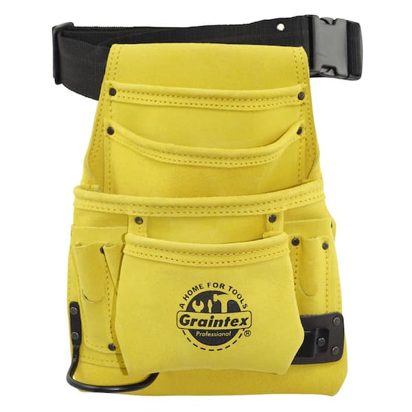 Yellow Suede Leather 10-Pocket Nail and Tool Pouch with Belt