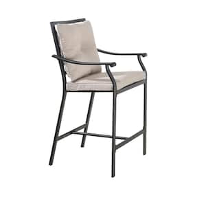 23 in. W x 23.25 in. D x 43.25 in. H Gray Metal Outdoor Bar Stools Patio Bar Stool Set with Beige Cushions (Pack of 2)
