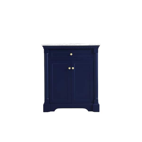 Unbranded Simply Living 30 in. W x 21.5 in. D x 35 in. H Bath Vanity in Blue with Carrara White Marble Top