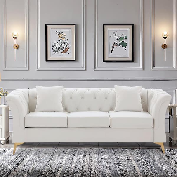 Plaid Upholstered Sofa in Cream/Mauve/Emerald