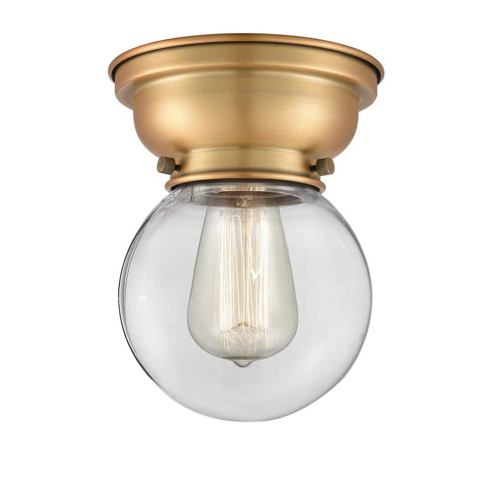 Beacon 6.25 in. 1-Light Brushed Brass Industrial Flush Mount with Clear Glass Shade price history on PriceWatchPro