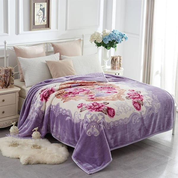 アウトドア寝具 JM BLANKET - LIGHT BLUE x PURPLE JML Light Purple Flower 77