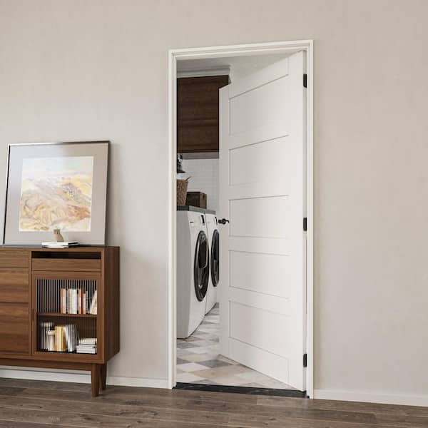 30 in. x 80 in. Paneled Blank 5-Lite Right Handed White Solid Core MDF Door Kit with Quick Assemble Jamb