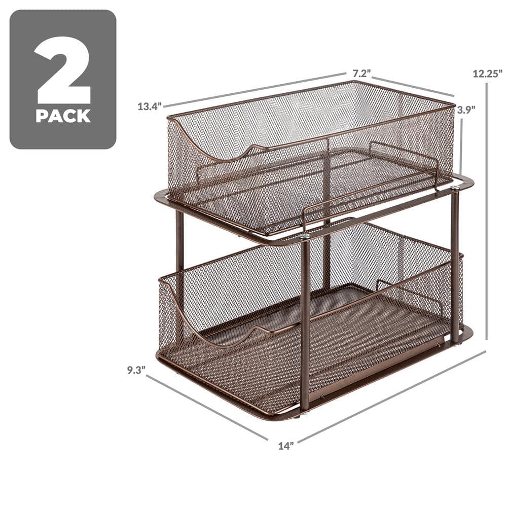 Bronze 2-Tier Metal Mesh Under Sink Organizer with Sliding Drawers
