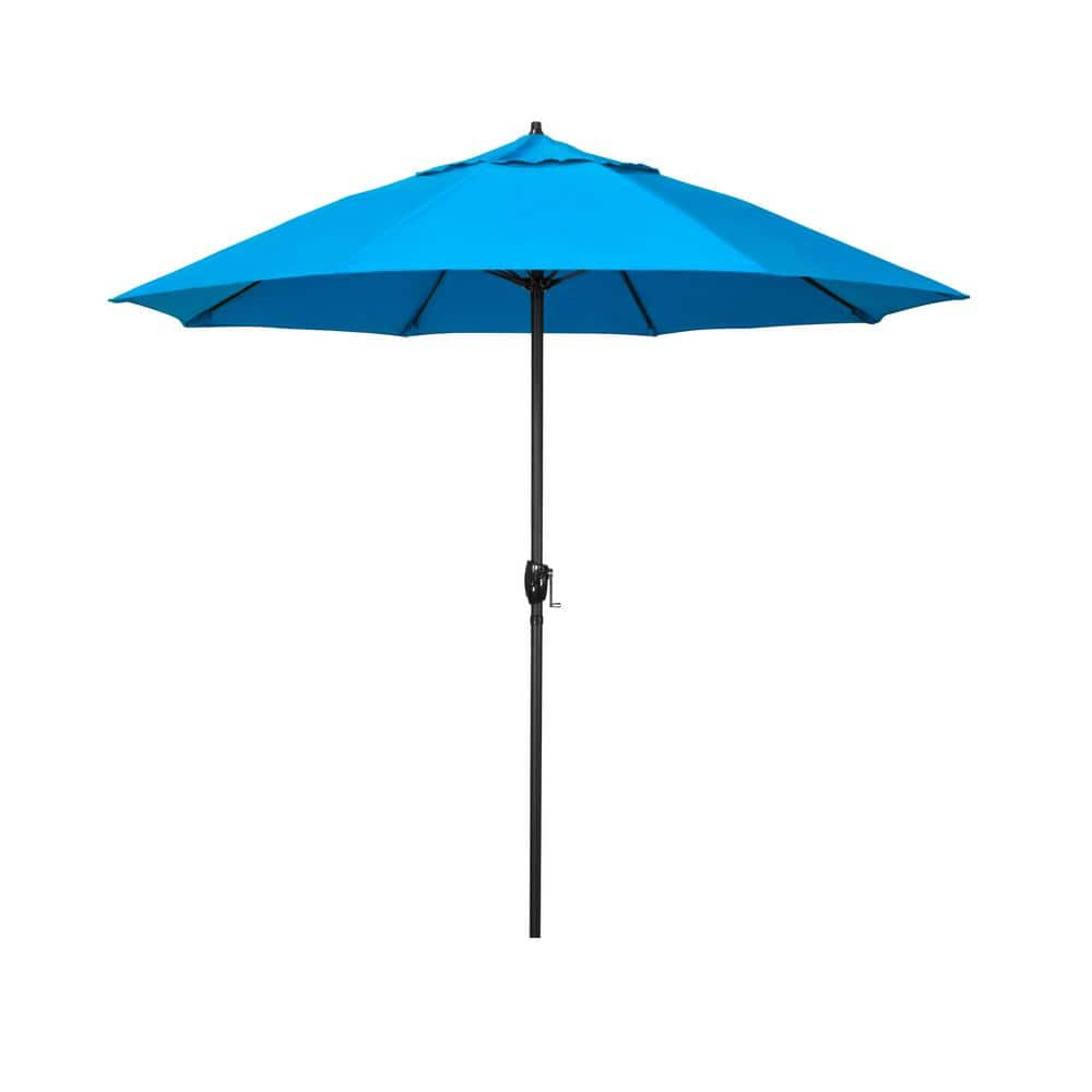 California Umbrella 7.5 ft. Black Aluminum Market Patio Umbrella Fiberglass Ribs and Auto Tilt in Canvas Cyan Sunbrella