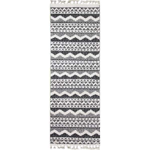BASHIAN Navajo Ivory/Black 3 ft. x 8 ft. (2'6" x 8') Geometric Contemporary Runner