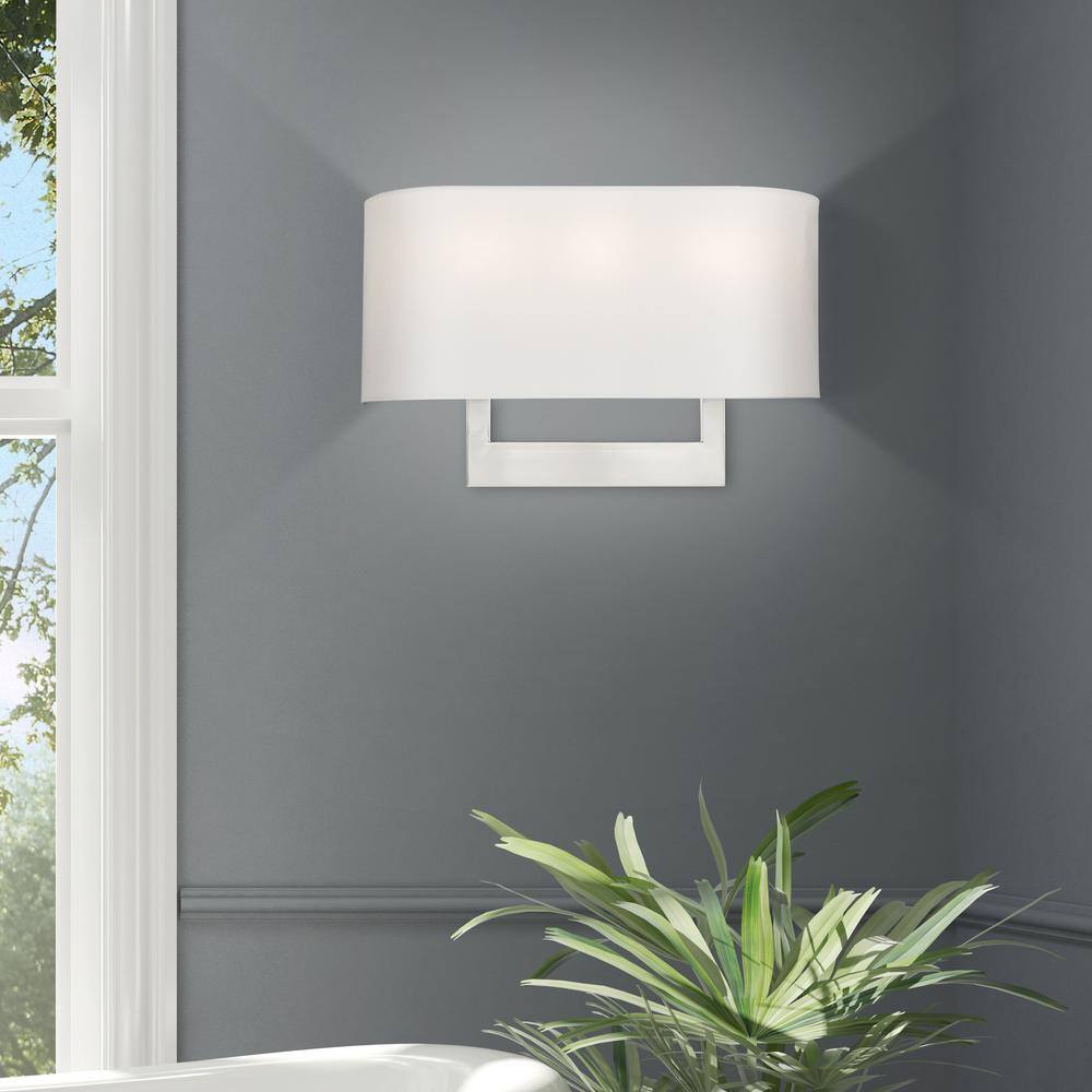 Brushed Nickel 3-Light ADA Compliant Wall Sconce with Fabric Shade
