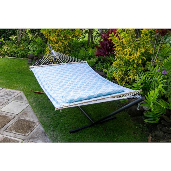 Atesun 12 ft. Free Standing, 475 lbs. Capacity, Heavy-Duty 2-Person Hammock with Stand and Detachable Pillow in Green Pattern