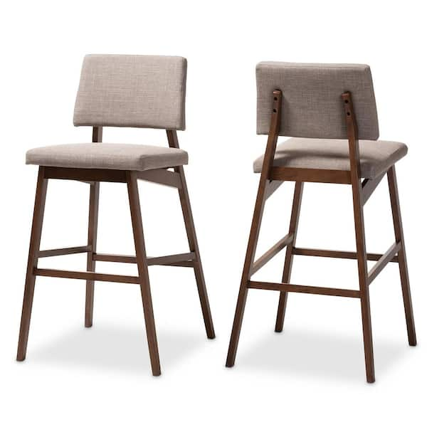 Baxton Studio Colton 42 in. Light Gray and Walnut Bar Stool Set