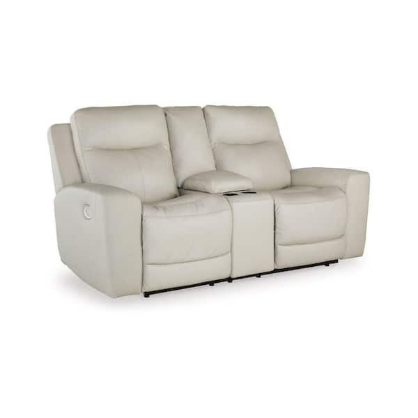 Minda Coconut White Faux Leather Glider Power Recliner Chair with USB Port