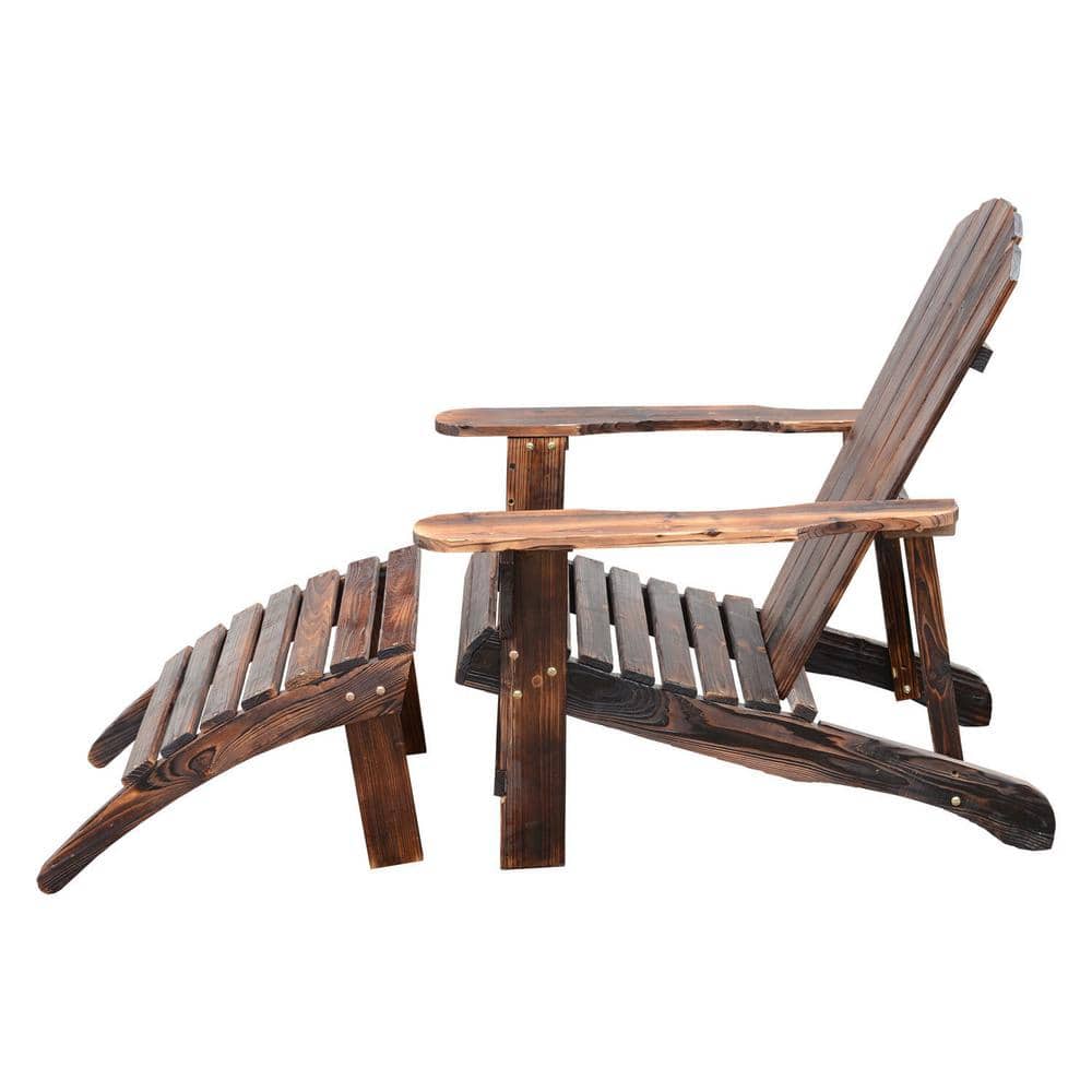 Rustic Brown Fir Wood Adirondack Chair with Ottoman