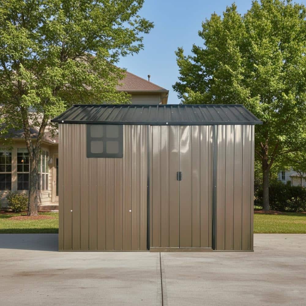 8*6FT Black Brown Galvanized Heavy Duty Metal Outdoor Tool Storage Shed with Sliding Door,Window, Vents for Backyard Pat price history on PriceWatchPro