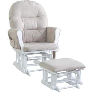 Light Gray Fabric Cushion Solid Wood Frame Nursery Glider Rocking Chair with Ottoman