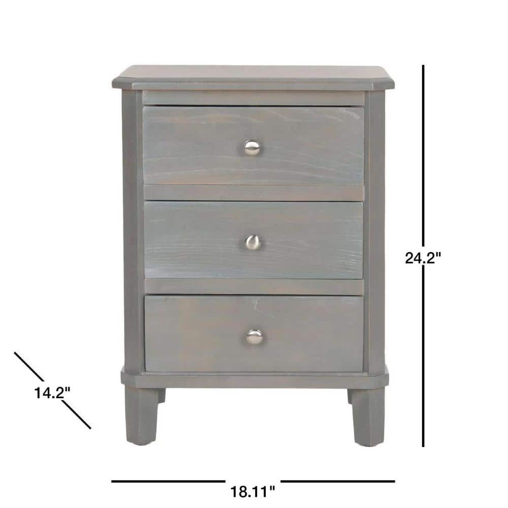 Transitional Ash Grey Elm Wood End Table with 3 Drawers