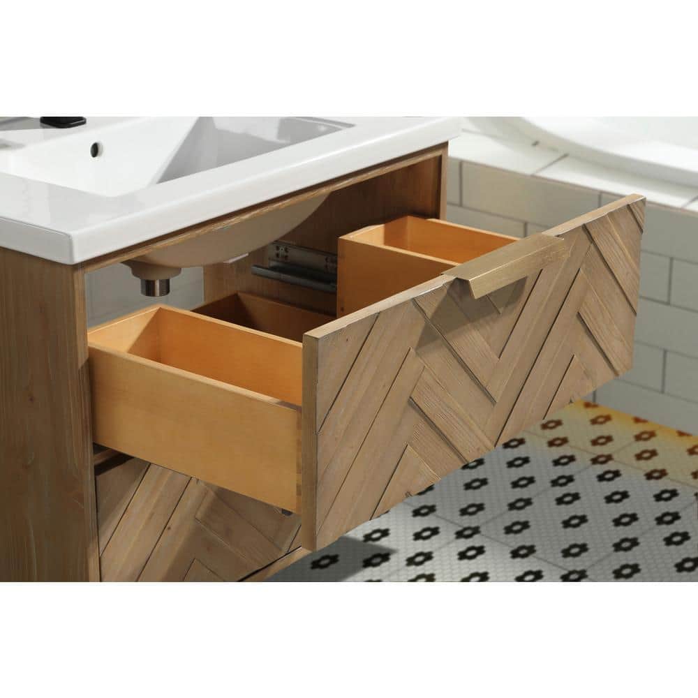 Carlsbad 30" Weathered Fir Floating Bathroom Vanity with Ceramic Top