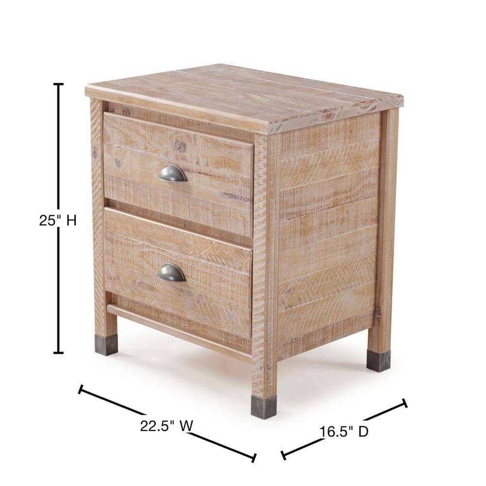 Baja Elegance 2-Drawer Barnwood Nightstand with Steel Accents