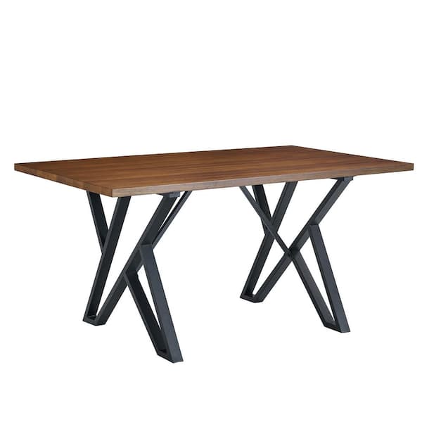 Zeus & Ruta 59.04 in. W Brown Wood Rectangular Outdoor Dining Table Metal Legs for Garden and Backyard