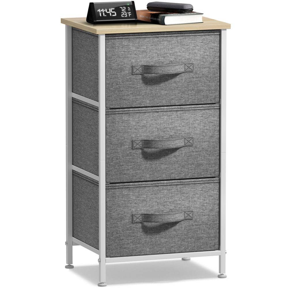 Beige 3-Drawer Compact Nightstand with Smooth Tabletop