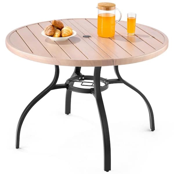 hcman 41 in. Outdoor Patio Dining Table with 1.5 in Umbrella Hole, All-Weather Large Furniture for Lawn Garden Porch, Gray PGT-5207562