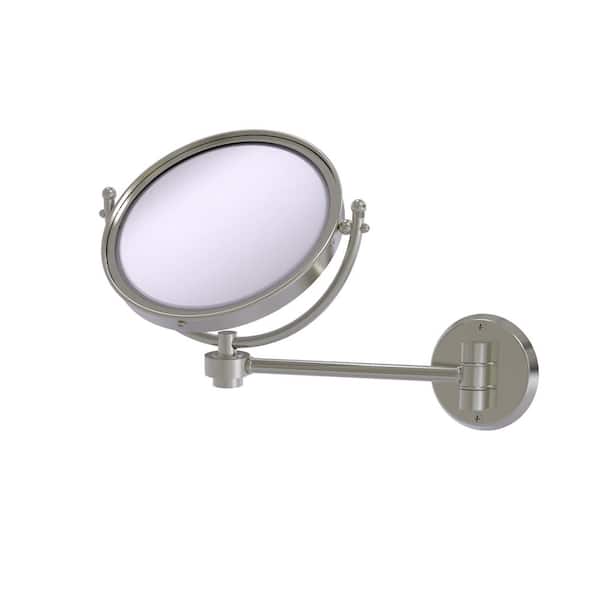 Allied Brass 8 in. W x 10 in. H Small Large Round Tri Fold Metal Framed Magnifying Wall Bathroom Vanity Mirror in Satin Nickel