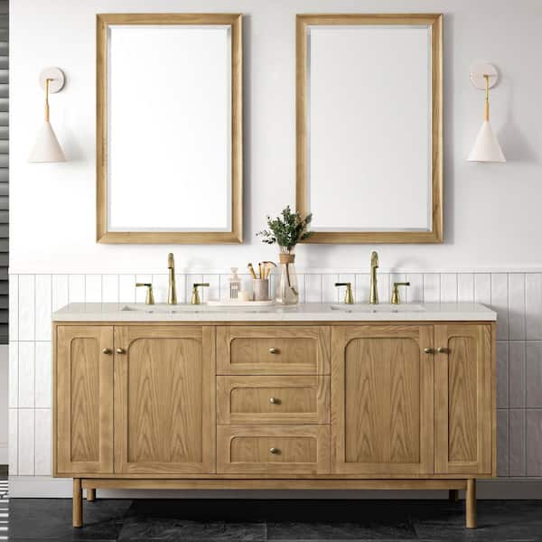 Laurent 72.0 in. Double Bath Vanity in Light Natural Oak with Siberian Wireless Charging Quartz Top