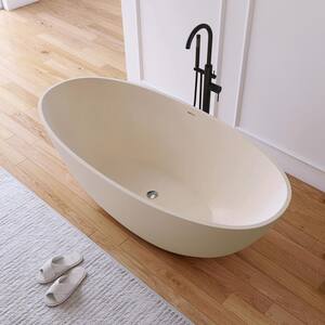 Eaton 65 in. x 29.5 in. Stone Resin Solid Surface Flatbottom Freestanding Soaking Bathtub in Cream