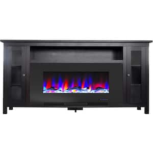 Somerset 70 in. Black Electric Fireplace TV Stand in Multi-Color with LED Flame Driftwood Log Display and Remote Control