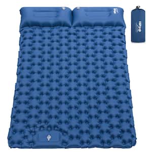 Blue Double Camping Mat, Ultralight Sleeping Air Pad with Foot Pump and Pillow for Camping Hiking BackPacking Outdoor