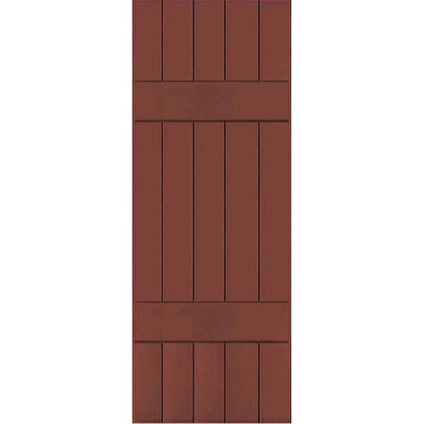 Ekena Millwork 18 in. x 58 in. Exterior 5-Board (2 Batten) Composite Board-n-Batten Shutters (Per Pair), Country Redwood