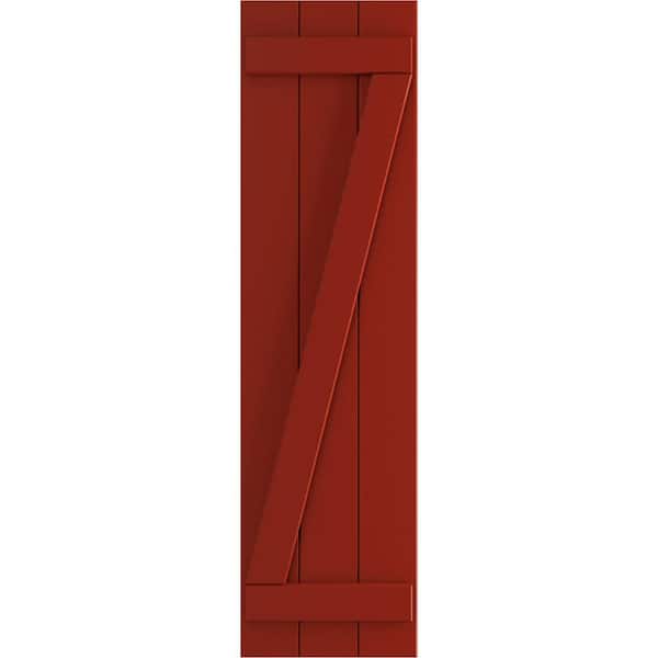 Ekena Millwork 16-1/8 in. x 38 in. True Fit PVC Three Board Joined Board and Batten Shutters with Z-Bar, Fire Red (Per Pair)