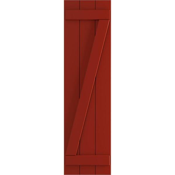 Ekena Millwork 16-1/8 in. x 75 in. True Fit PVC 3-Board Joined Board and Batten Shutters with Z-Bar Pair in Fire Red