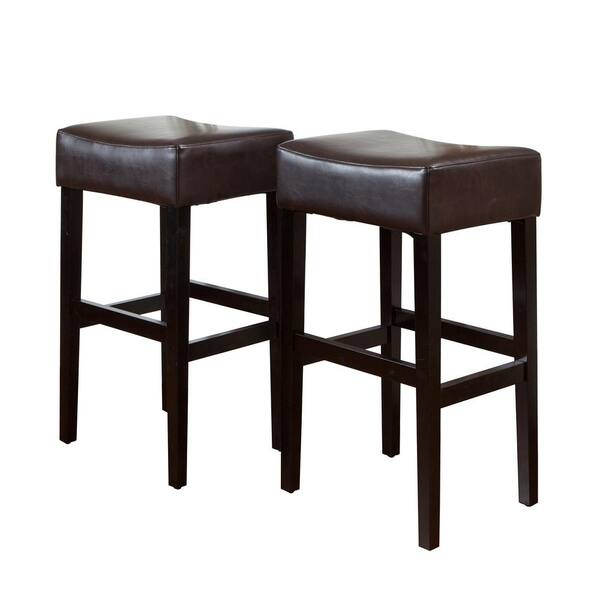 Noble House Lopez 30 In Brown Backless, Backless Leather Bar Stools