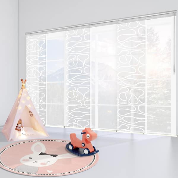 EMOH Misty Swirl 70 in. - 130 in. W x 94 in. L Adjustable 6- Panel Satin Nickel Single Rail Panel Track with 23.5 in. Slates