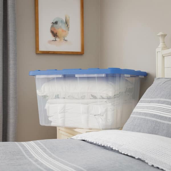 HDX 27 Gal. Tough Storage Tote in Clear with Blue Atoll Lid (4