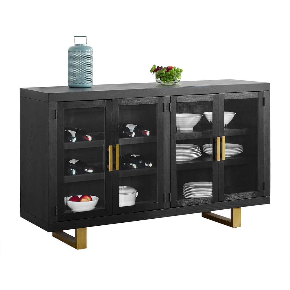 Contemporary Yves 60" Black and Gold Sideboard with Glass Doors